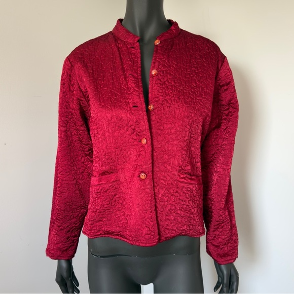 April Cornell Red Quilted Reversible Jacket Button Front Med Cozy Vintage Style - Picture 1 of 9